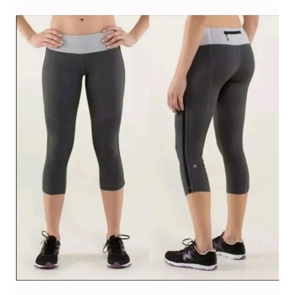 Lululemon Race‎ With Grace Crop Soot Light Wee Stripe Sz 8 MSRP $88 W6A82S